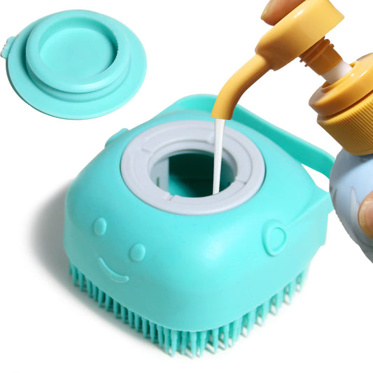 Dog & Cat Bath Brush — Soft Silicone Massage Scrubber with Shampoo Dispenser